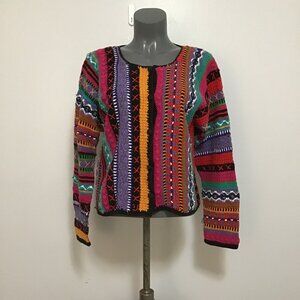 Tradition Vintage 80s Multicolour Handknit Button Front Cardigan Size M
